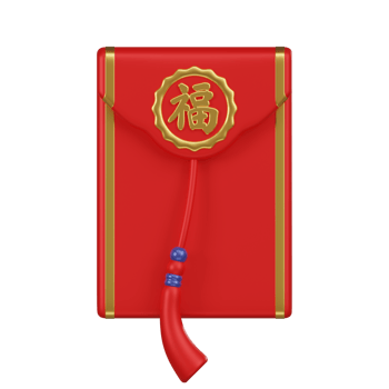 Red Envelope Hong Bao with Good Luck Symbol 3D Icon png