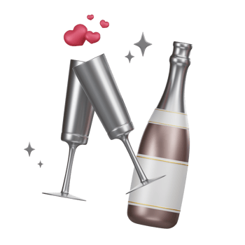 3D Champagne Bottle and Glasses Celebration Icon png