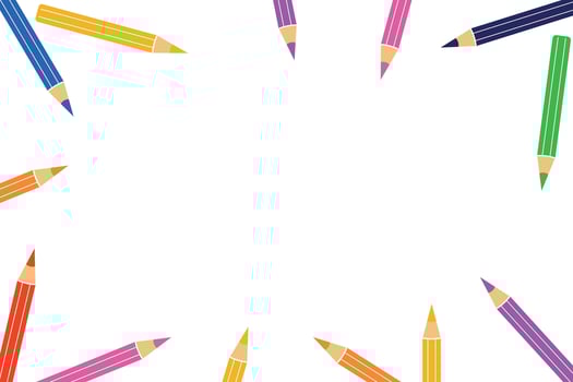 Colorful pencils frame on white background, colored pencils, vector illustration