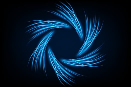 Blue Twirl Light Circle Effect on Dark Background, Vector Illustration