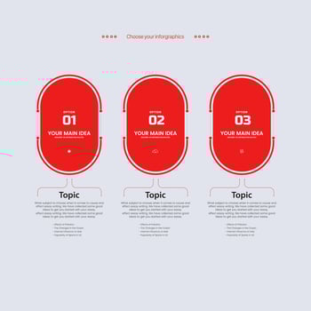 3 red Options of infographic templates design. Three red infographics style, business and finance process, 3 infographic process steps vector design