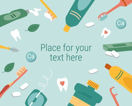 Medicine background with oral care elements. Oral and dental care concept. Dental care objects. vector