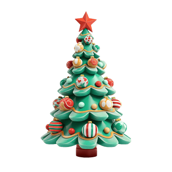 AI generated 3d cartoon christmas tree decoration png isolated on transparent background