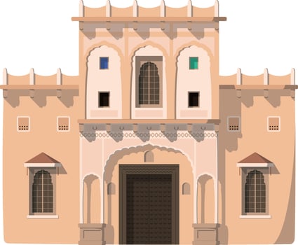 Vector illustration of a traditional India house in cartoon style isolated on white background. Traditional Houses of the World Series