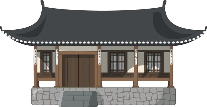 Vector illustration of a traditional South Korea Kanok house in cartoon style isolated on white background. Traditional Houses of the World Series