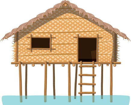 Vector illustration of a traditional Malaysia Sama Bajau Sea house in cartoon style isolated on white background. Traditional Houses of the World Series