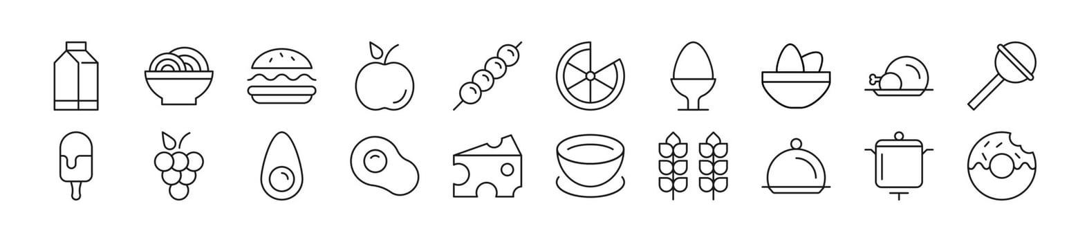 Collection of thin line icons of food. Editable stroke. Simple linear illustration for web sites, newspapers, articles book vector