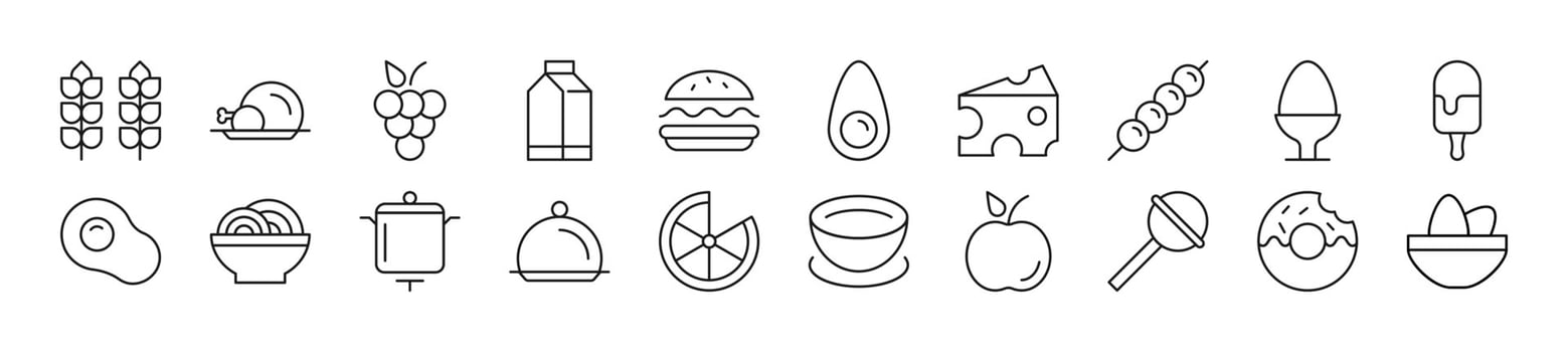 Set of line icons of food. Editable stroke. Simple outline sign for web sites, newspapers, articles book vector
