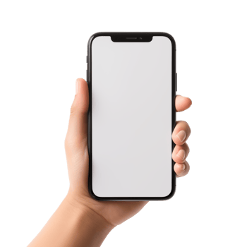 AI generated Mockup, female hand using mobile phone on transparent background, white blank screen for text, mobile app design and advertising, online marketing png