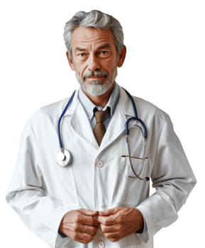 AI generated Mature doctor posing and smiling at camera, healthcare and medicine on transparent background PNG. png