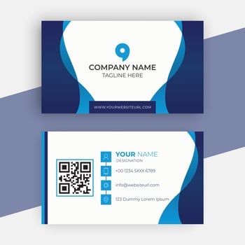 A business card with blue and white design vector