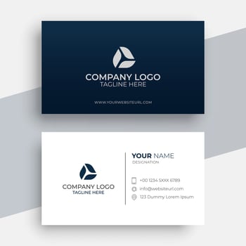 A business card with a blue and white design vector