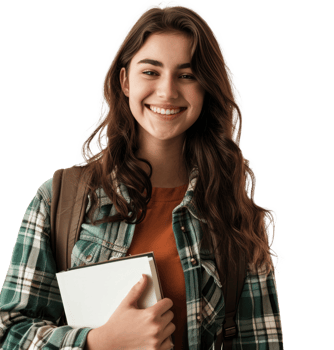 AI generated Female  university student smiling happily on PNG transparent background.