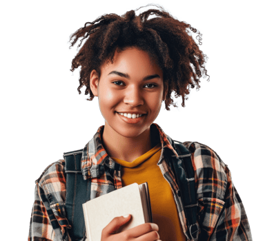 AI generated Female  university student smiling happily on PNG transparent background.