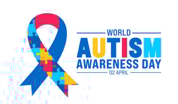 2 April world Autism Awareness Day colorful Puzzle icon with puzzle Awareness Ribbon banner or background design template. vector