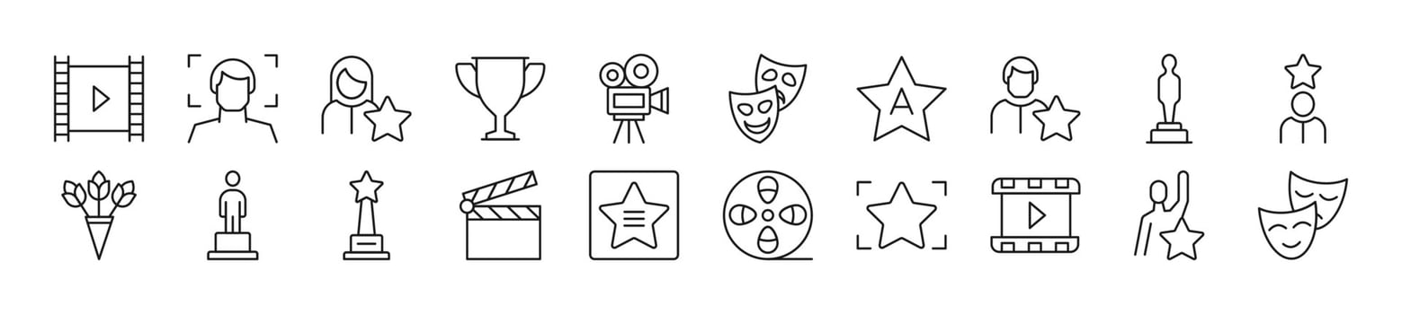 Set of line icons of actor. Editable stroke. Simple outline sign for web sites, newspapers, articles book vector