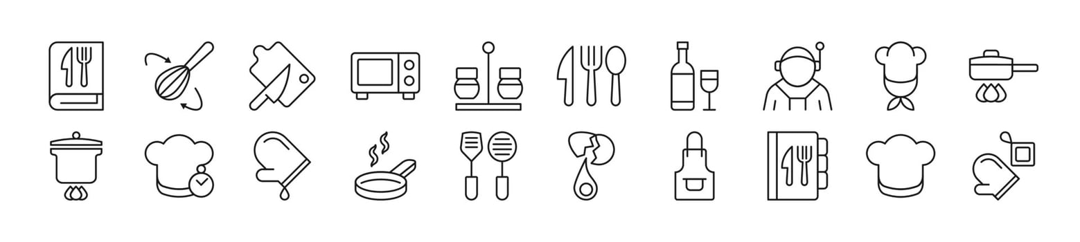 Collection of thin line icons of chef. Editable stroke. Simple linear illustration for web sites, newspapers, articles book vector