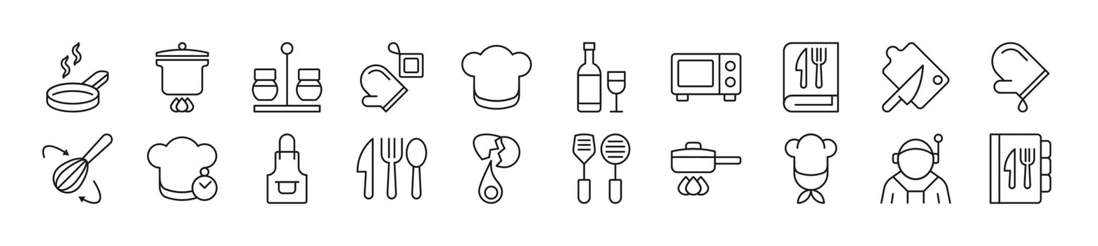 Bundle of linear symbols of chef. Editable stroke. Linear symbol for web sites, newspapers, articles book vector
