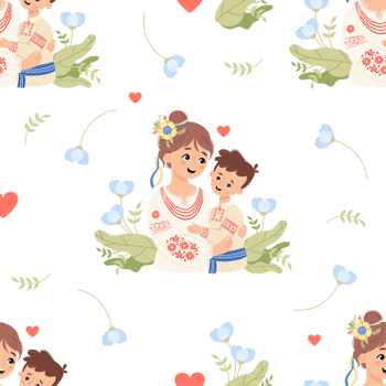 Seamless pattern with happy Ukrainian woman with son png