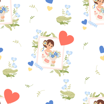 Seamless pattern with Ukrainian woman in traditional clothes png