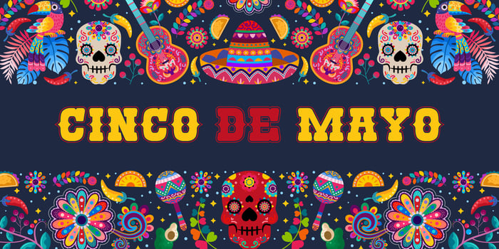cinco de mayo banner with colorful Mexican flowers. Fiesta, holiday poster, party flyer, greeting card vector