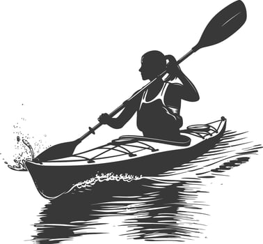 AI generated Silhouette Woman Canoe Player in action full body black color only vector