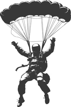AI generated Silhouette skydiver man full body black color only vector