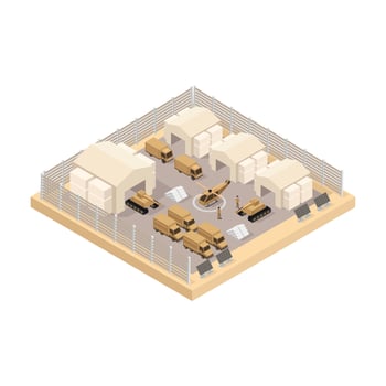Military barracks isometric on a background vector