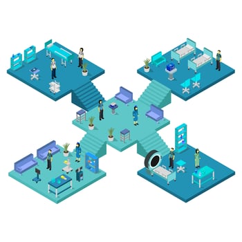 Illustrated isometric hospital room vector