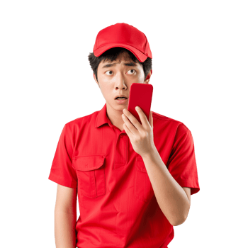 AI generated Delivery Worker Confused While Speaking on The Phone png