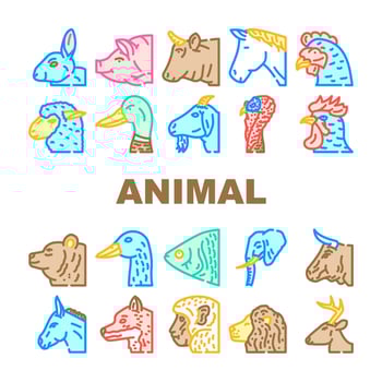 animal zoo pet face farm icons set vector