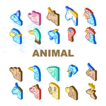 animal zoo pet face farm icons set vector