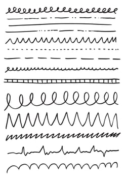 Set of hand drawn lines and dividers. Vector doodle design elements on white background.