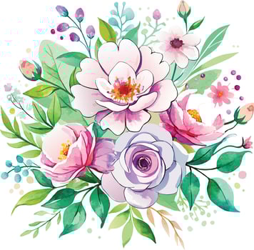 Watercolor floral bouquet. Hand drawn vector illustration. Perfect for invitations, greeting cards