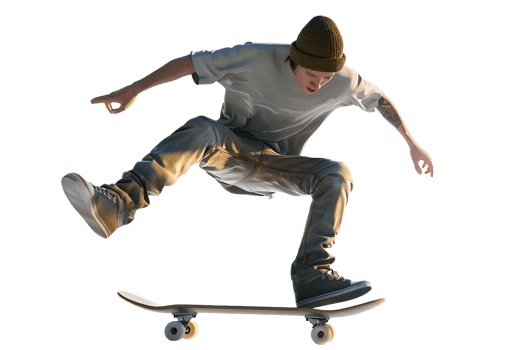 AI generated 3D render man play skateboard isolated png