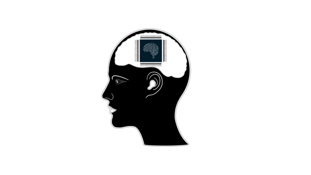 Human brain and computer chip, Head with implanted micro chip. Brain-computer interface to connect human brains with external smart devices via implantable brain processors png