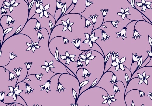 Purple simple seamless pattern with intertwined branches with tiny flowers bells. Abstract artistic blooming wild meadow floral stems printing. Template for design, fabric, fashion, textile vector