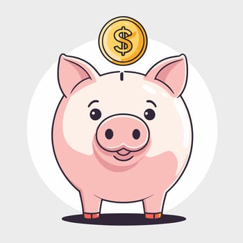A cartoon pig with a dollar coin on top of it vector