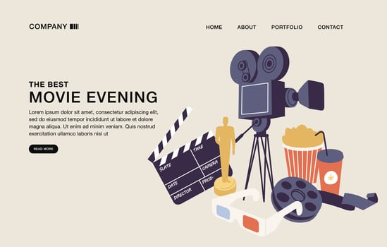 Vector illustration template design of landing page with concept of movie