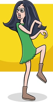 cartoon surprised or scared young woman or girl character vector