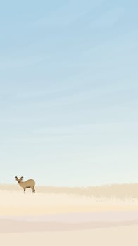 Young deer in countryside fields landscape in autumn flat design vector illustration vertical shape have blank space.