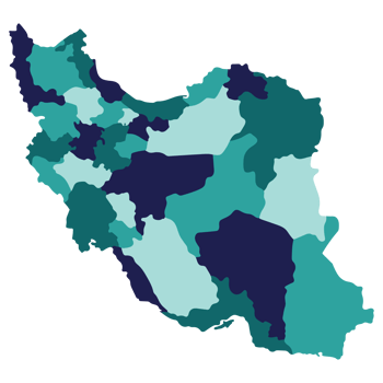 Iran map. Map of Iran in administrative provinces in multicolor png