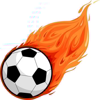 Soccer ball on fire. Flaming football on white background. Vector illustration