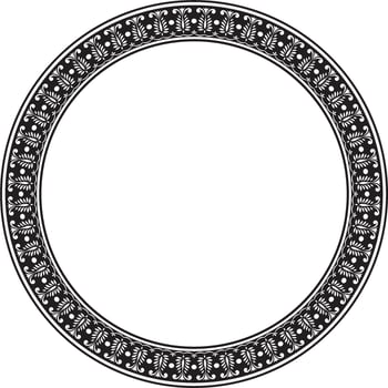 Vector round monochrome black Indian national ornament. Ethnic plant circle, border. Frame, flower ring. Poppies and leaves