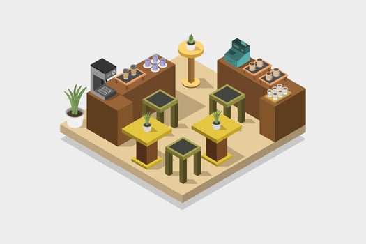 Illustrated isometric coffee kiosk vector