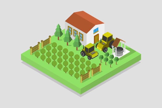 Illustrated isometric farm vector