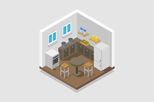 Illustrated isometric kitchen room vector