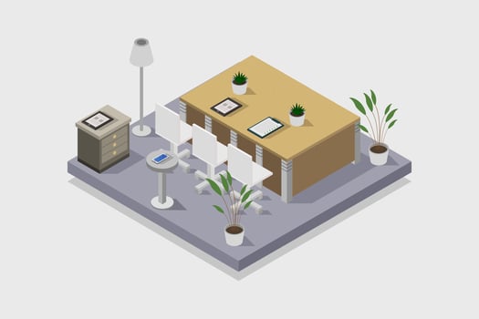 Illustrated isometric meeting room vector