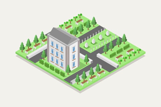 Illustrated isometric university vector