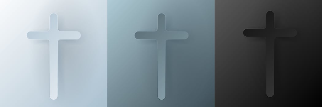 Papercut Christian cross. 3D Papercraft religious crucifix icon for posters and flyers, presentation, web, social media, design, banner, stickers, obituary, death notice or card of condolence. vector